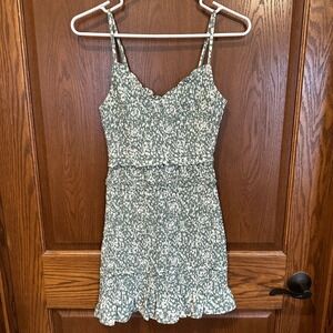 Abercrombie & Fitch Smocked Floral Ruffle Mini Dress Green White XS